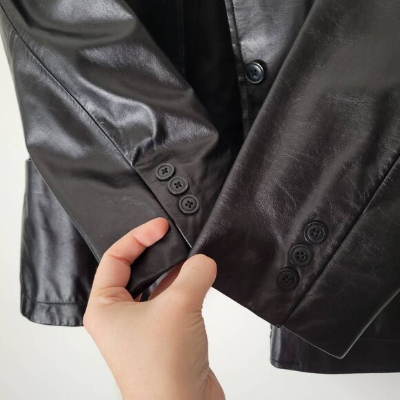 Lord & Taylor Vintage Genuine Leather Blazer Jacket Black American Petite PM - Picture 5 of 9